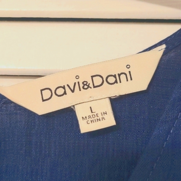 Large Davi & Dani Button Down Romper Short Sleeve Button Round Neck Tie Waist - Picture 10 of 11